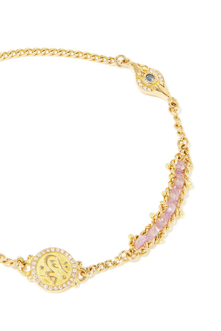 Love Bracelet, 18k Yellow Gold with Pink Sapphire & Diamonds